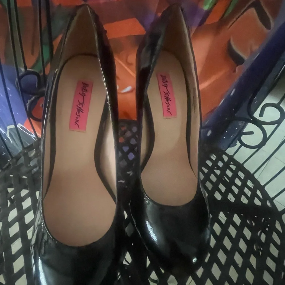 Betsey Johnson Black Patent Lace-Up Heels - Picture 8 of 9